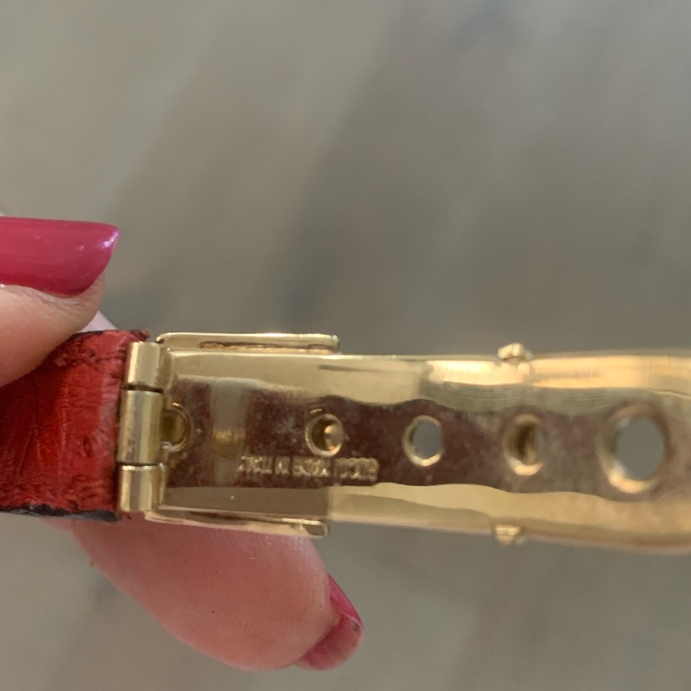 Vintage Gucci Ostrich Red Bangle with Gold-tone Metal Buckle Clasp